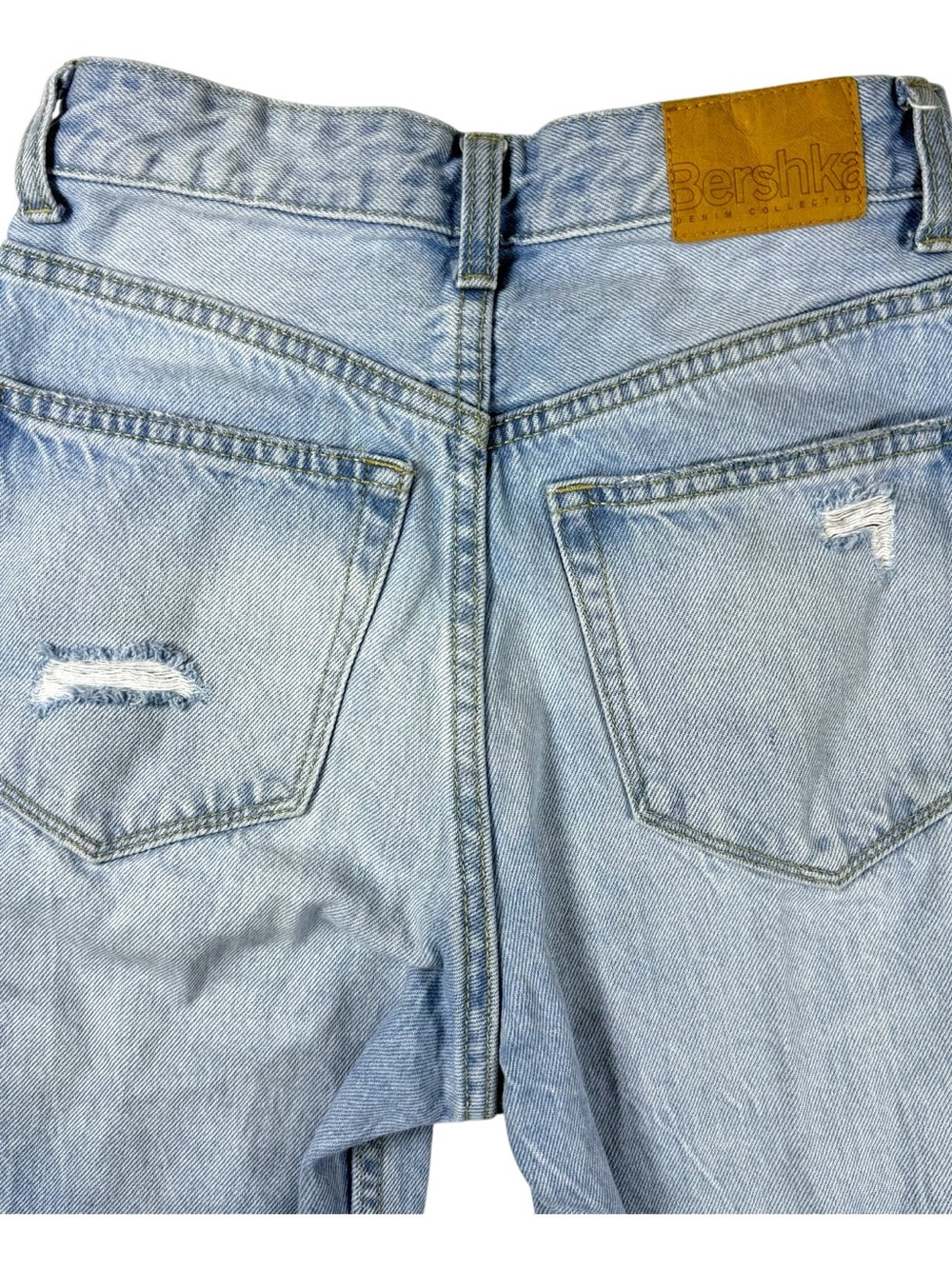 Bershka 90s Wide Leg Distressed Light Wash Y2K Baggy Jeans Size 2 Boho - Picture 5 of 15